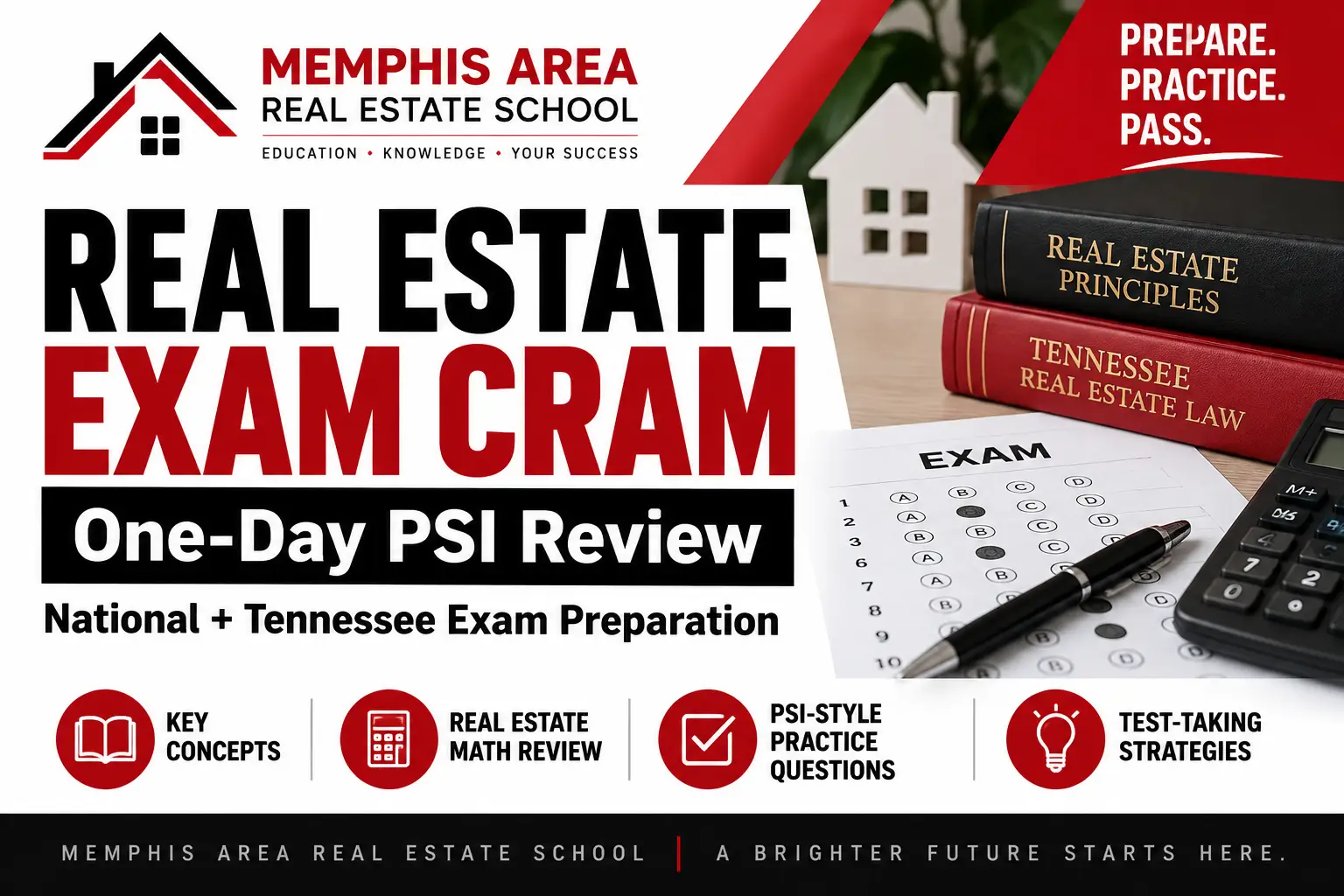 Tennessee real estate exam prep – Memphis Area Real Estate School one-day PSI National and State exam review